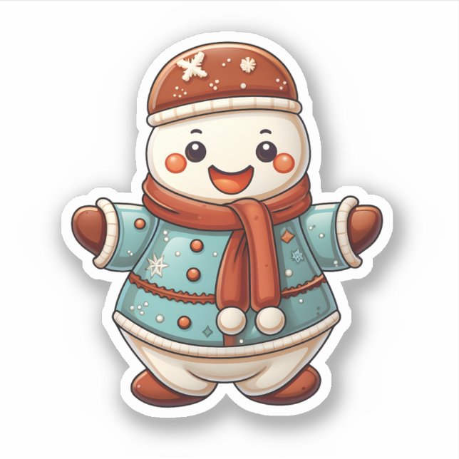 Cartoon Style Adorable Christmas Cookie Cute Snowm Sticker (Front)