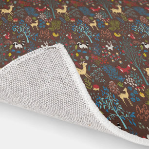 Cartoon Style Animals in Bright Wooded Lanscape Rug