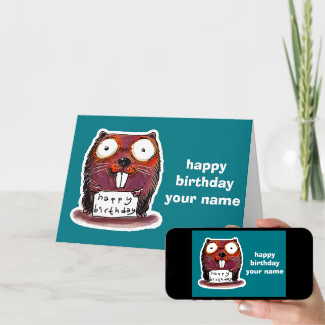 cartoon style beaver happy birthday message card | Zazzle
