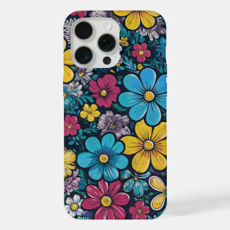 cartoon style cmyk mini flowers iPhone 15 pro max case