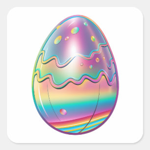 Cartoon Style Colorful Easter Holographic Egg Square Sticker