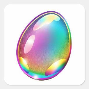 Cartoon Style Colorful Easter Holographic Egg Square Sticker