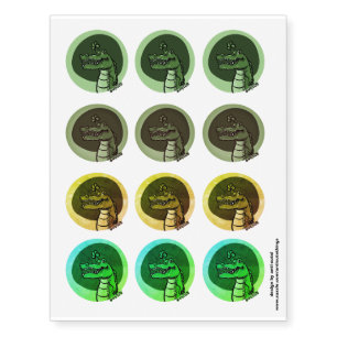 cartoon style cool crocodile various color set temporary tattoos