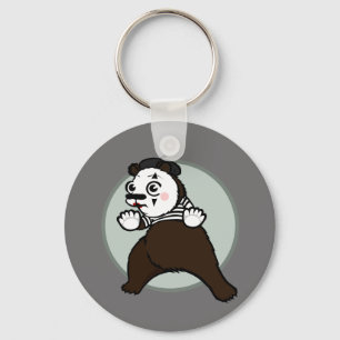 CARTOON STYLE GRIZZLY BEAR MIME ROUND KEY CHAIN
