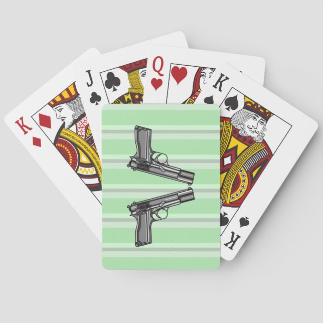 Cartoon style illustration of two handguns poker cards (Back)