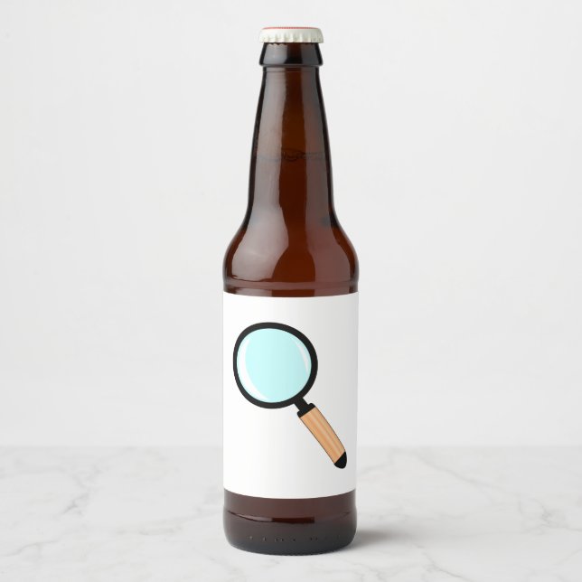 Cartoon Style Magnifying Glass Beer Bottle Label (Front)