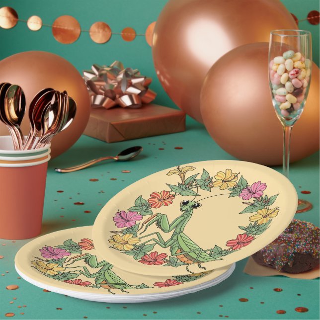 Cartoon Style Mantis With Mirabilis Paper Plates (Multi)