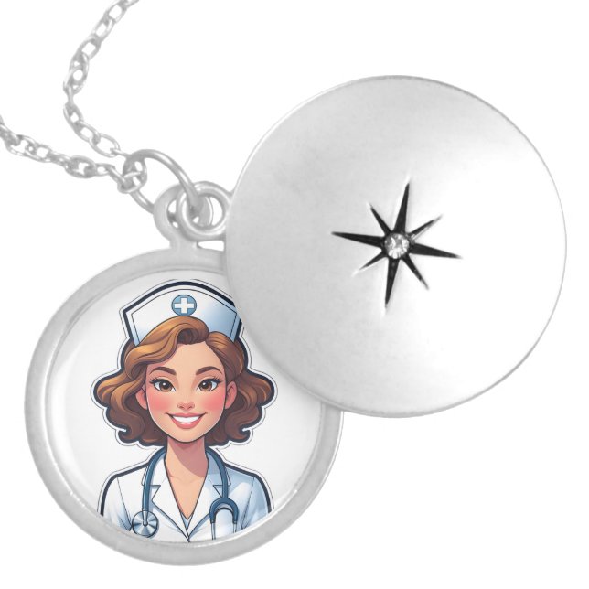 Cartoon Style Nurse – Cute Medical Hero Locket Necklace (Front)