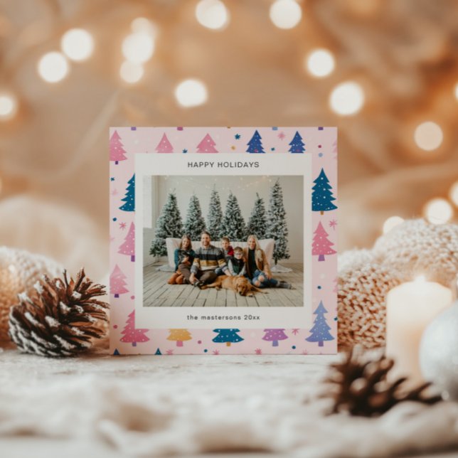 Cartoon Style Pastel Christmas Trees Holiday Card (Creator Uploaded)