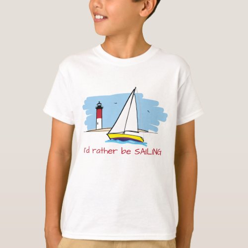 Cartoon Style Rather Be Sailing Illustration T_Shirt