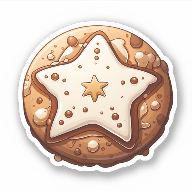 Cartoon Style Round Christmas Cookie With A Star Sticker (Front)