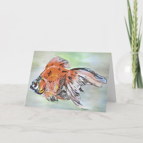 Cartoon Style Ryukin Goldfish Acrylic Painting Card