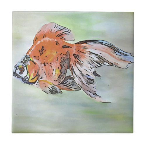 Cartoon Style Ryukin Goldfish Acrylic Painting Ceramic Tile