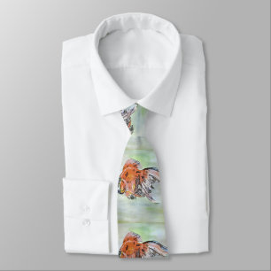 Cartoon Style Ryukin Goldfish Acrylic Painting Neck Tie