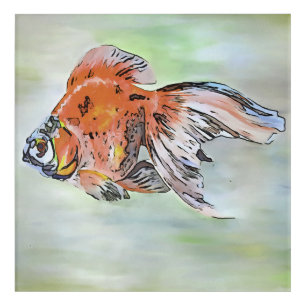 Cartoon Style Ryukin Goldfish Acrylic Painting Print