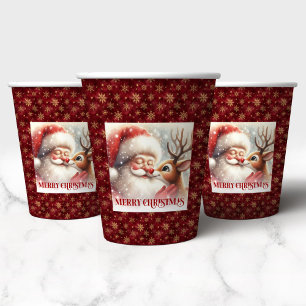 Cartoon Style Santa Claus Rudolph Christmas Cups