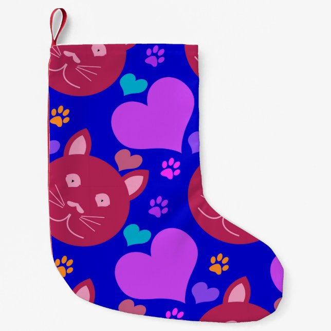 Cartoon style seamless wallpaper with cat face and small christmas stocking (Front)