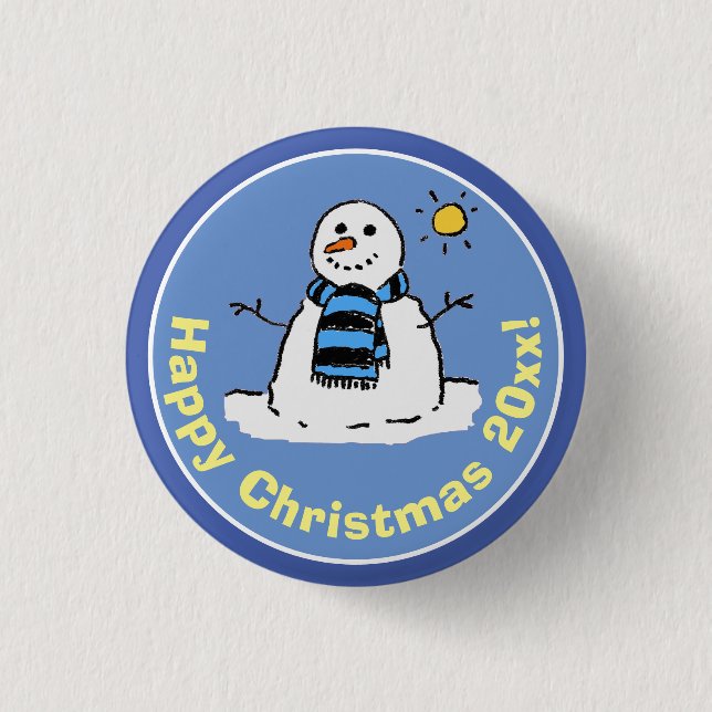 Cartoon Style Snowman at Christmas Button (Front)