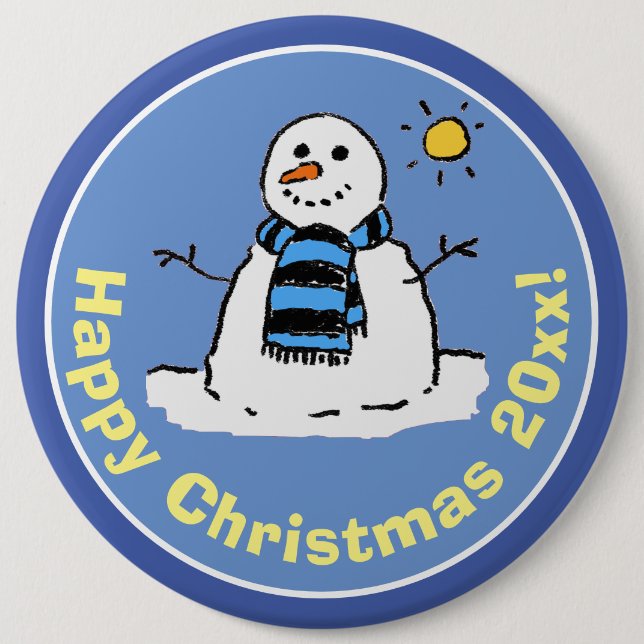 Cartoon Style Snowman at Christmas Button (Front)