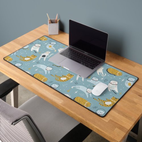 Cartoon Style Space Cats Pattern Desk Mat