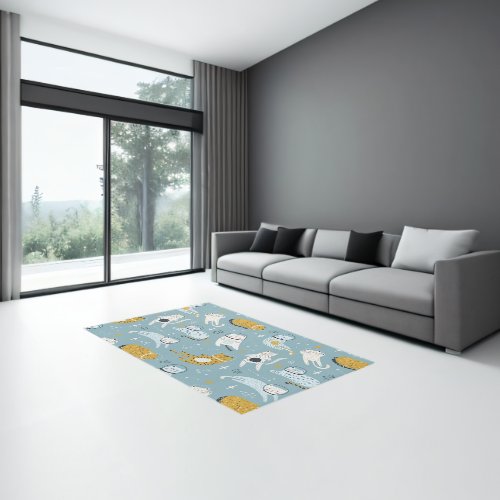 Cartoon Style Space Cats Pattern Rug