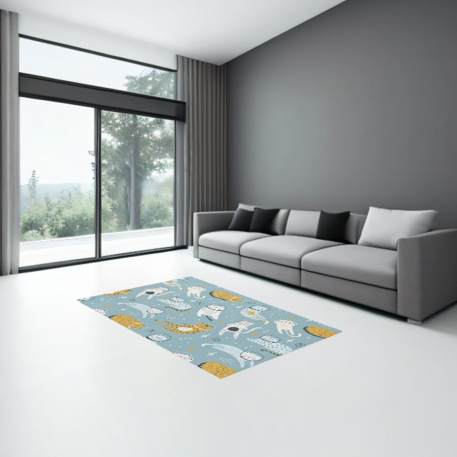 Cartoon Style Space Cats Pattern Rug (Insitu (Indoor 3))