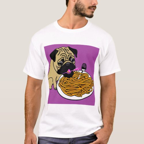 Cartoon Style Spaghetti Pug 2 T_Shirt