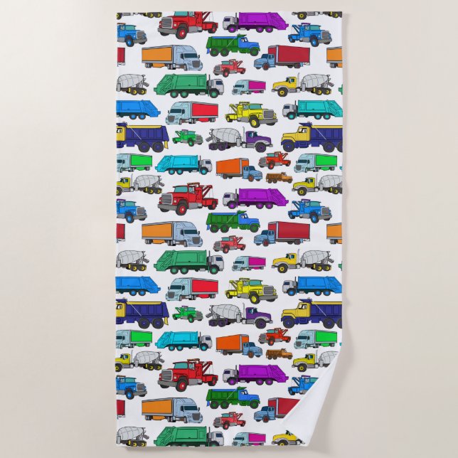 Cartoon-style Truck Illustrations Beach Towel (Front)