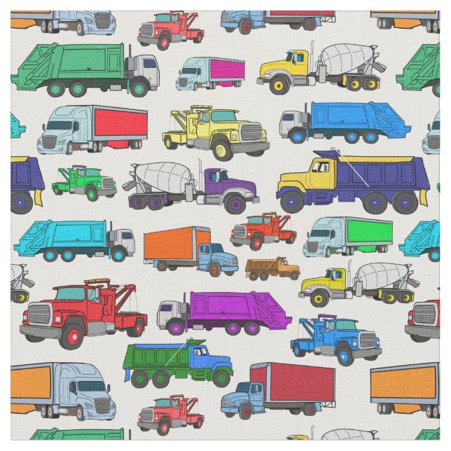 Cartoon-style Truck Illustrations Fabric (Close Up)