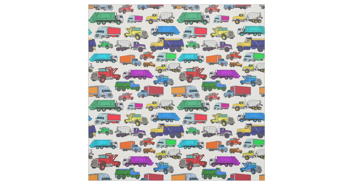 Cartoon-style Truck Illustrations Fabric | Zazzle