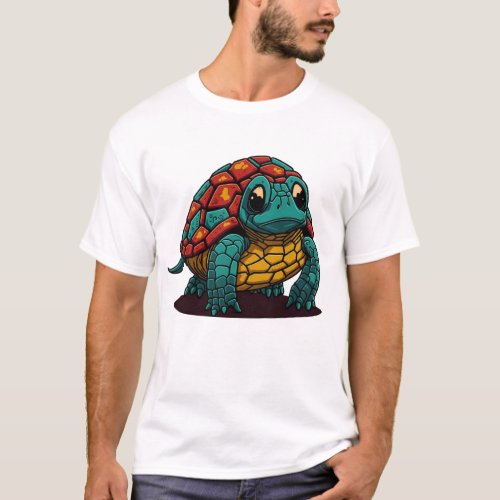 Cartoon_style Turtle with the most cheerful T_Shirt