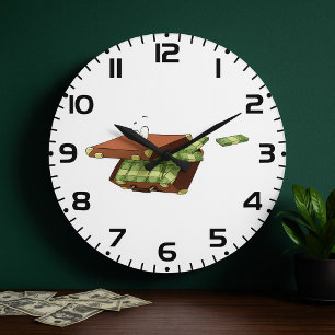 Cartoon Suitcase Full of Money Cash Bundles Large Clock