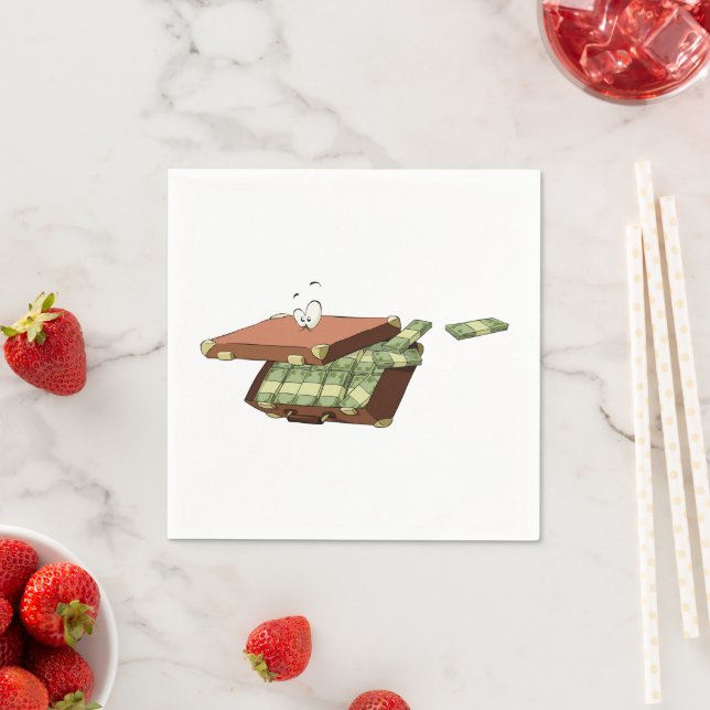 Cartoon Suitcase Full of Money Cash Bundles Napkins (Insitu)