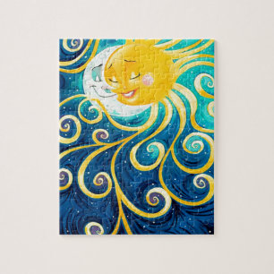 cartoon sun and moon love peace jigsaw puzzle