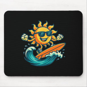 Cartoon Sun Surfing Summer Beach Wave Art Mouse Pad