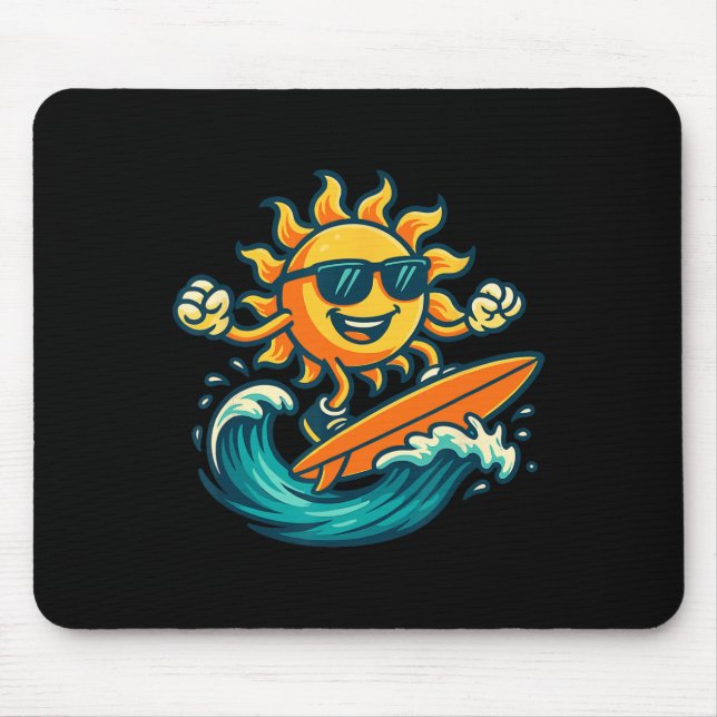 Cartoon Sun Surfing Summer Beach Wave Art  Mouse Pad (Front)