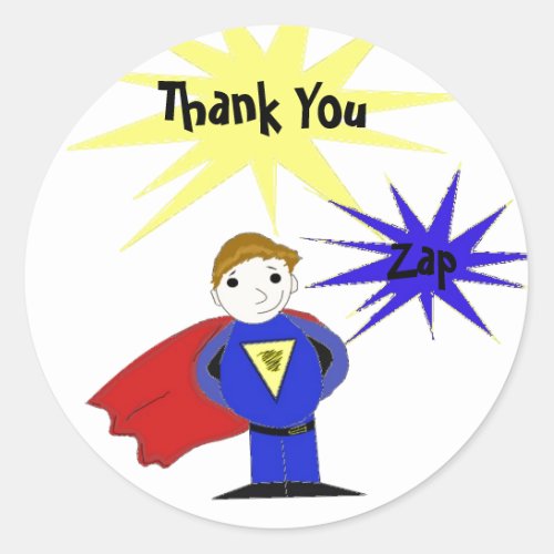 Cartoon Super Hero Thank You Classic Round Sticker