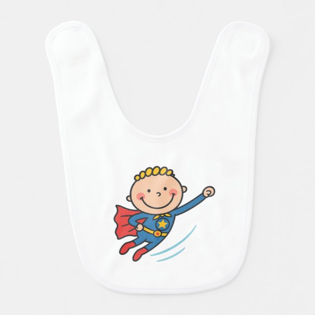 Cartoon Superhero Boy Flying Kids T-Shirt Baby Bib (Front)