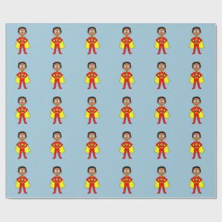 Cartoon Superhero Boy Red and Yellow Suit Wrapping Paper