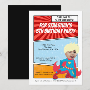 Cartoon Superhero Comic Birthday Party (blond) Invitation