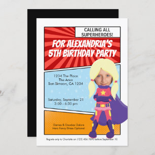 Cartoon Superhero Comic Birthday Party (blond) Invitation