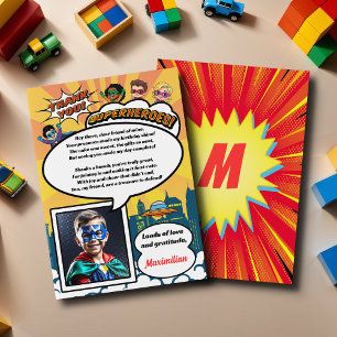 Cartoon Superhero Comic Book Modern Retro Photo Thank You Card