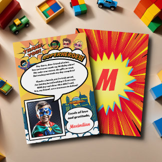 Cartoon Superhero Comic Book Modern Retro Photo Thank You Card