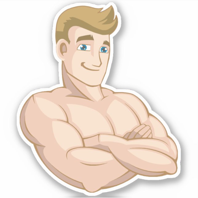 Cartoon Surfer Dude Beach Boy Shirtless Muscle Man Sticker (Front)