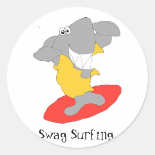 Cartoon Surfing Shark Classic Round Sticker