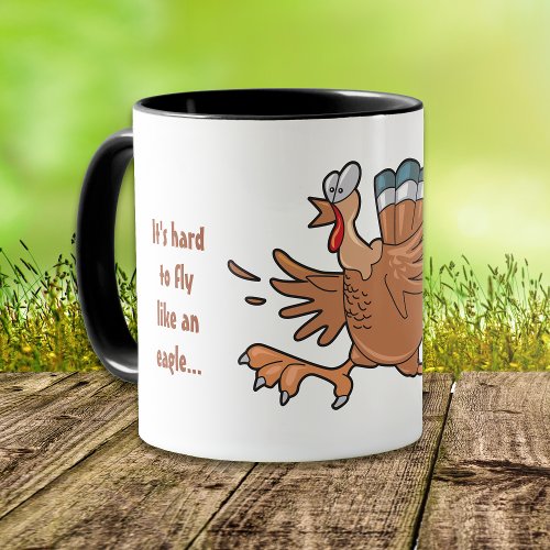 Cartoon Surrounded by Turkeys Mug