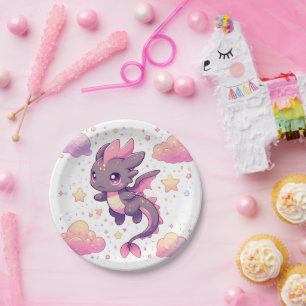 Cartoon Sweet Dragon Baby Shower Paper Plates