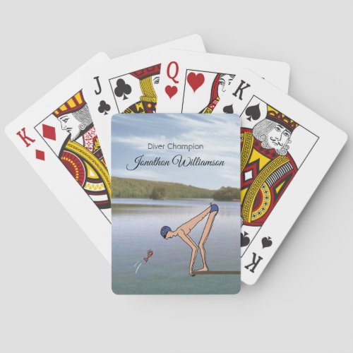 Cartoon Swimmer humorous Personalize with Name Poker Cards