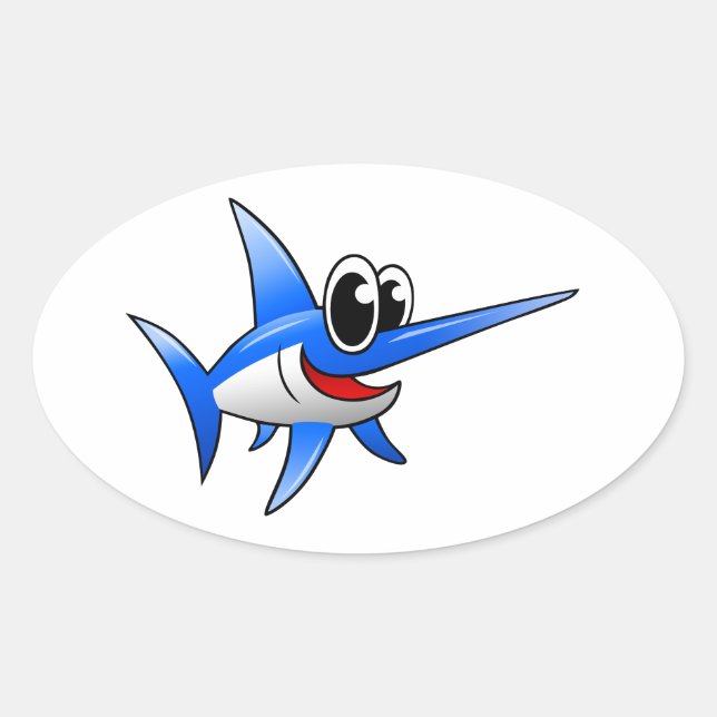 Cartoon Swordfish Oval Sticker (Front)