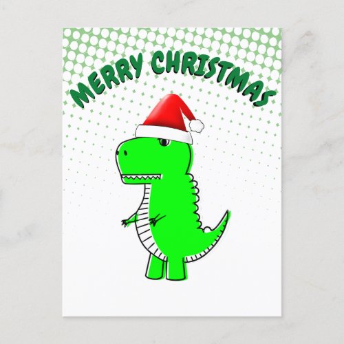 Cartoon T Rex Cute Dino Santas Christmas Hat Holiday Postcard